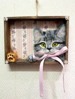 羊毛フェルト猫】リアル可愛いスナネコさん インテリアフレーム