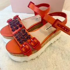 ＊美品＊miu miu ビジュー付き厚底サンダル 38サイズ