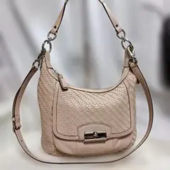 美品✨　コーチ　2way ショルダーバッグ　イントレチャート　レザー　薄いピンク