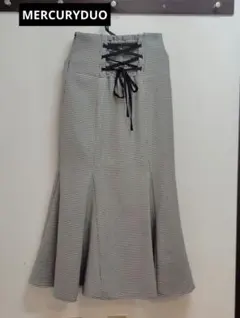 美品 MERCURYDUO チェック柄マーメイドスカート レースアップウエスト