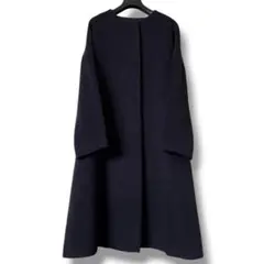 美品】ADORE アドーア ウールカシミヤ混 ノーカラーフリルコート 黒 38 