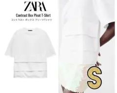 新品 ZARA コントラスト ボックスプリーツTシャツ S 今季完売品♪