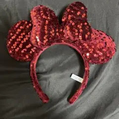 ミニーマウス 赤色 スパンコール カチューシャ リボン