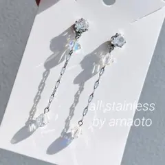 No.153オールステンレスピアス 貴和クリスタルピアス チェーンピアス