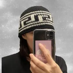 ビーニー クラッシャーハット ハンドメイド 雷紋柄 Y2K 韓国 古着のサムネイル