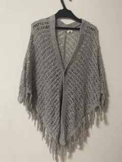 ロペピクニック　グレー フリンジ付きポンチョ 38