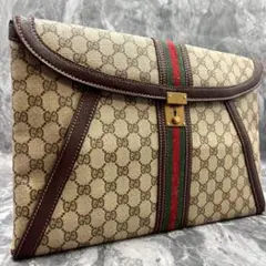 ✨美品✨GUCCI シェリーライン GG クラッチバッグ ブラウン レザー ロゴ