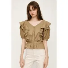 SLY 2WAY FRILL TUCK TOPS フリル付きベージュブラウス