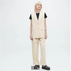 UNIQLO ノースリーブジャケット＆タックワイドパンツ M クリーム