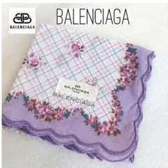新品】BALENCIAGA バレンシアガ ハンカチ 花柄 チェック 紫
