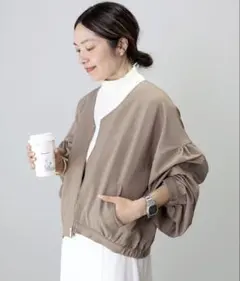 値下げです】Aletta vita 袖ボリュームノーカラーライトブルゾン モカ 