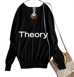 美品 セオリー 軽量 シアー 透け感 春夏レーヨンナイロン ゆったりニット黒