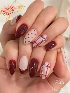 SHEIN ネイルチップ　赤　かわいい　りぼん　ハート　韓国