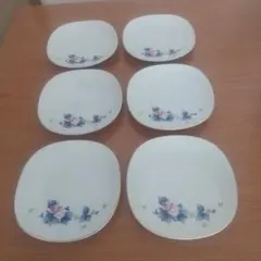 桔梗柄の四角い皿 6枚セット