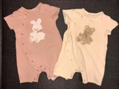 美品　ロンパース くまとうさぎ刺繍 2点セット　双子