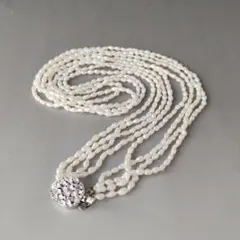 【極小淡水パール】ライスパール 4連ロングネックレス SILVER 61cm