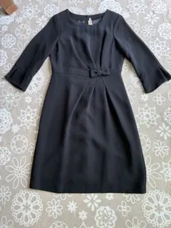 リボン付き黒ワンピース礼服、喪服　9号　ブラックフォーマル