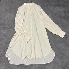 ローリーズファーム（F）バンドカラー ロングシャツワンピース 長袖 クリーム色のサムネイル