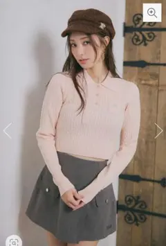 rienda【POLO BCS】ケーブルニットトップス ピンク