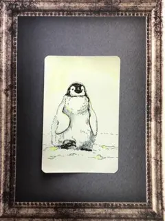 手描き　イラスト　ペンギン　赤ちゃん　水彩絵具　カラーインク　ペン画　原画