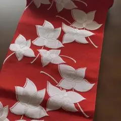赤地 花柄刺繍　名古屋帯
