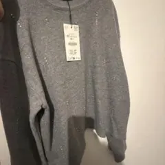 ZARA ラインストーン付き ニットトップス グレー M 新品タグ付きのサムネイル