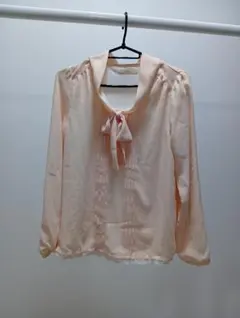 長袖ブラウス　シフォン　リボン　パターン　M　ピンク　ベージュ
