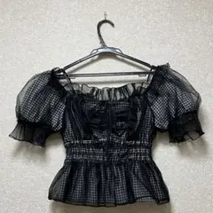 美品　snidel スナイデル ギャザーフリルオフショルブラウス　チェック柄