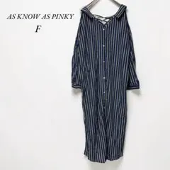 《アズノウアズピンキー》美品　ストライプシャツワンピース　ネイビー×イエロー