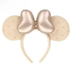 ミニーちゃんキルティング カチューシャ シルバーリボン　ベージュ　新作