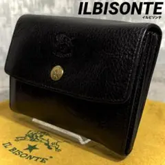【美品！】イルビゾンテ 二つ折りミニ財布レザー 黒 シボ ILBISONTE