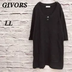 GIVORS 【LL】 七分袖ニットチュニック Uネック ブラック