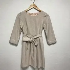 ニットワンピース　チュニック　リボンフレアワンピース　ウエスト調整　ひも