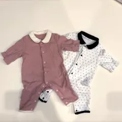 ベビー服 前開き ロンパース カバーオール 2点セット カエル足 ドット ピンク