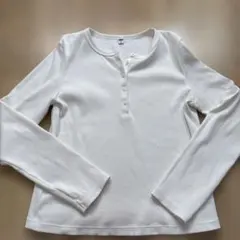 ユニクロ リブヘンリーネックT ホワイト（XL）