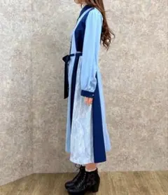 axes femme 新品タグ付きレース切り替え配色シャツワンピース