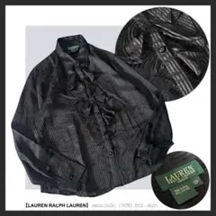 ラルフローレン：美品【サテン／シルク100%】ストライプ柄×フリルシャツ／長袖のサムネイル