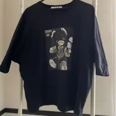 H.A.K イラスト付き黒Tシャツ　半袖〜五部袖