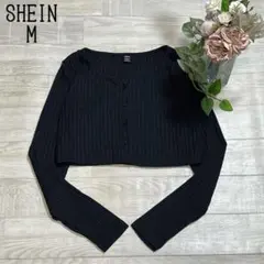 【シーインSHEIN】クロップド丈　薄手リブニットカーディガン　カジュアル　黒M