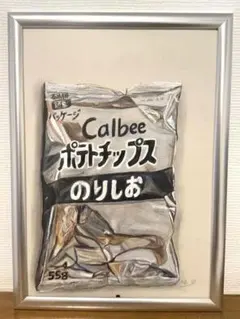 【超リアル】色鉛筆画 手描き 白黒 ポテトチップス のりしお 55g A4サイズ 超リアル】色鉛筆画 手描き 白黒 ポテトチップス のりしお 55g A4