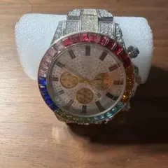 メンズ 腕時計 装飾ラインストーン レインボーベゼル、
