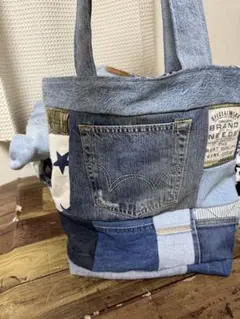 ★35×35cm★デニムリメイクBag★迷彩×星★