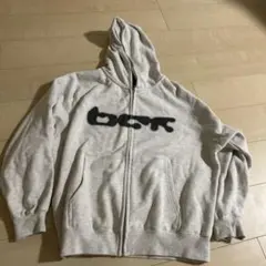 グレー フロントジップ パーカー　6CRAYON ホワイトジップパーカー