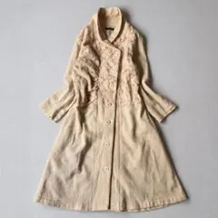 vintage ロングカーディガン 花柄刺繍 ベージュ 長袖 ウール レトロのサムネイル