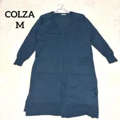 コルザ　カーディガン　ロング丈　前開き　ウール混　カジュアル　上品　薄手　緑 M