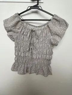 花柄 シャーリング トップス 半袖