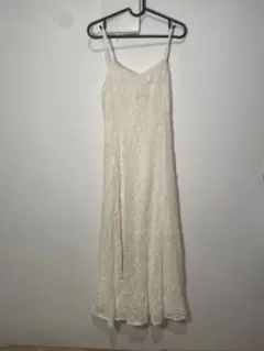 アイボリー レース ロングキャミワンピースドレス