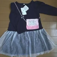 110サイズ 星柄チュール掛けワンピース　新品　ネイビー