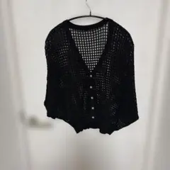 【新品未使用品】メッシュ編み Vネック カーディガン ブラックのサムネイル