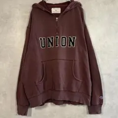 チャンピオン 古着 UNION ハーフジップ パーカー XL フェード ダメージ